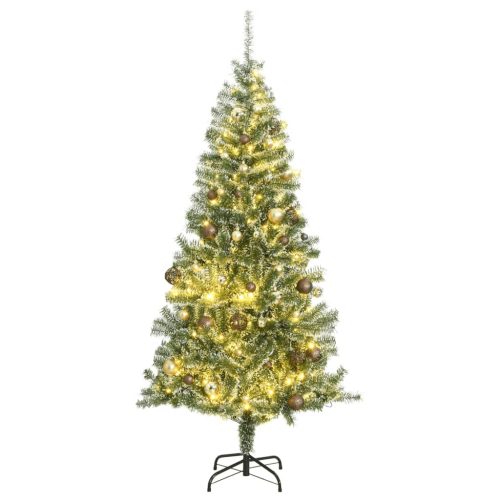 Umjetno božićno drvce 300 LED s kuglicama i snijegom 180 cm