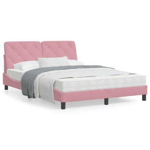 Okvir kreveta s LED svjetlima ružičasti 140 x 190 cm baršunasti