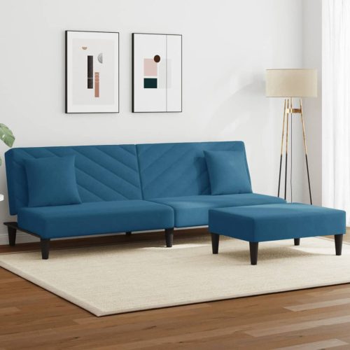 2-dijelni set sofa s jastucima plavi baršunasti