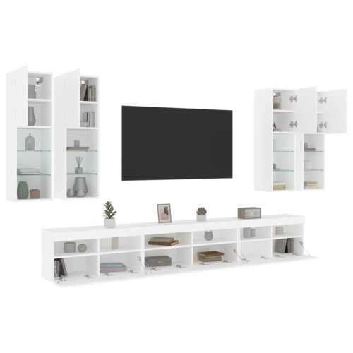 7-dijelni set zidnih TV ormarića s LED svjetlima bijeli