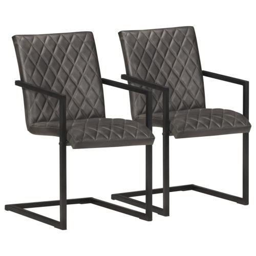 Konzolne blagovaonske stolice od prave kože 2 kom sive