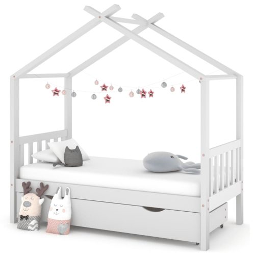 Okvir za dječji krevet s ladicom bijeli 80 x 160 cm od borovine