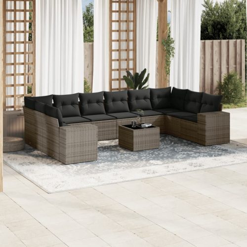 11-dijelni set vrtnih sofa od poliratana s jastucima sivi
