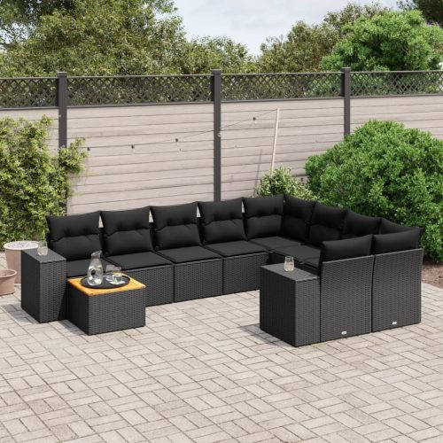 10-dijelni set vrtnih sofa s jastucima crni od poliratana