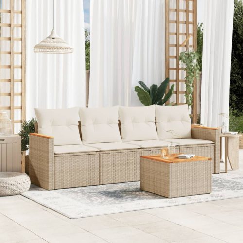 5-dijelni vrtni set sofa s jastucima bež od poliratana