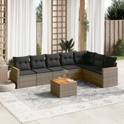 8-dijelni set vrtnih sofa od poliratana s jastucima sivi