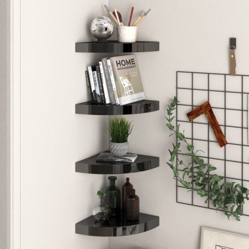 323891  Floating Corner Shelves 4 pcs High Gloss Black 25x25x3,8 cm MDF