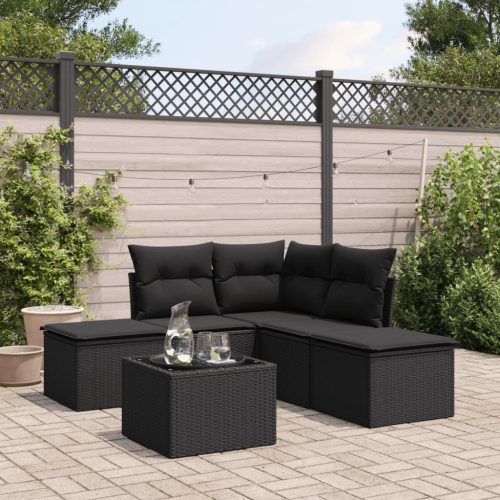 6-dijelni set vrtnih sofa s jastucima crni od poliratana