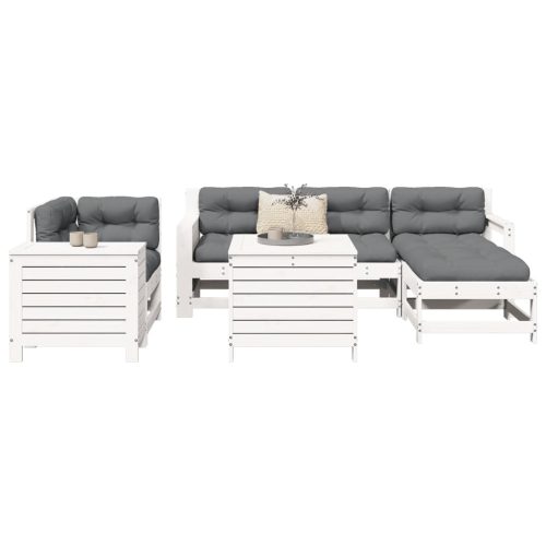 7-dijelni set vrtnih sofa bijeli od masivne borovine