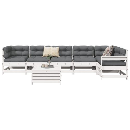 7-dijelni set vrtnih sofa bijeli od masivne borovine