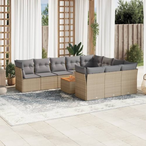 11-dijelni set vrtnih sofa s jastucima bež od poliratana