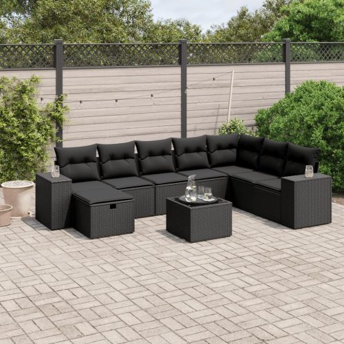 9-dijelni set vrtnih sofa s jastucima crni od poliratana