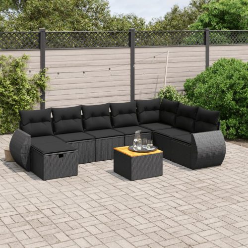 9-dijelni set vrtnih sofa s jastucima crni od poliratana