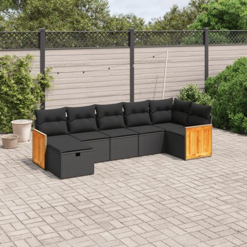 7-dijelni set vrtnih sofa od poliratana s jastucima crni