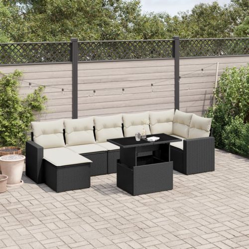 8-dijelni set vrtnih sofa od poliratana s jastucima crni