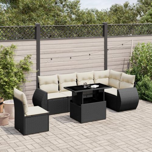 7-dijelni set vrtnih sofa od poliratana s jastucima crni