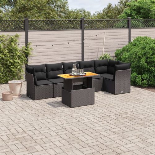 7-dijelni set vrtnih sofa od poliratana s jastucima crni