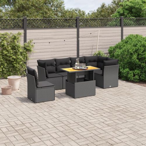 7-dijelni set vrtnih sofa od poliratana s jastucima crni