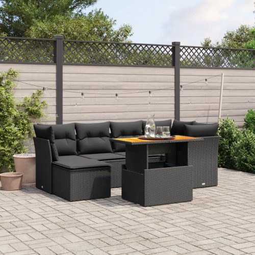 7-dijelni set vrtnih sofa od poliratana s jastucima crni