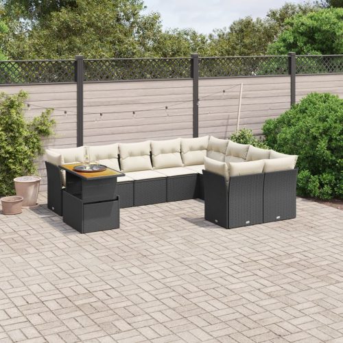 10-dijelni set vrtnih sofa s jastucima crni od poliratana