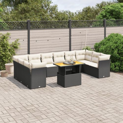 11-dijelni set vrtnih sofa od poliratana s jastucima crni