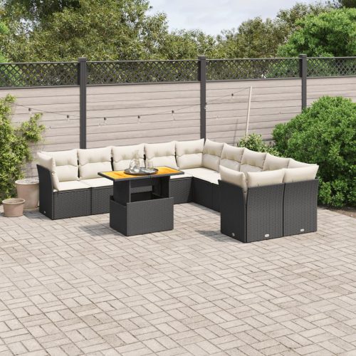 11-dijelni set vrtnih sofa od poliratana s jastucima crni