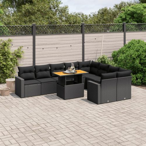 10-dijelni set vrtnih sofa s jastucima crni od poliratana