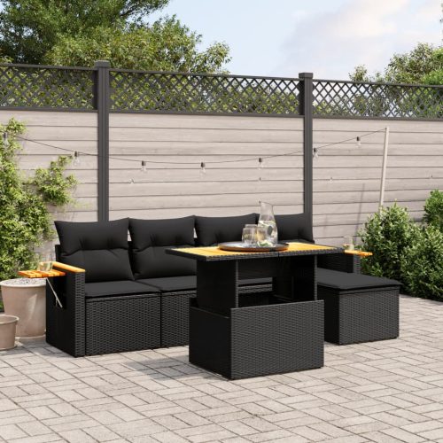 6-dijelni set vrtnih sofa s jastucima crni od poliratana