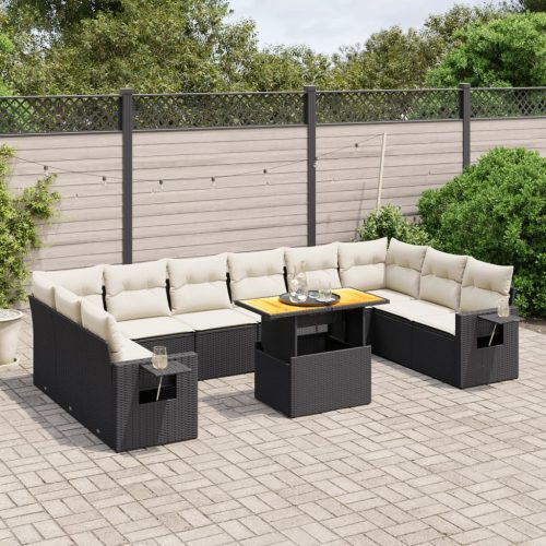 11-dijelni set vrtnih sofa od poliratana s jastucima crni