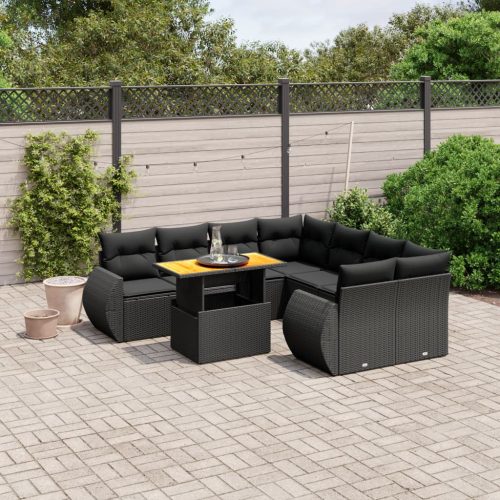 9-dijelni set vrtnih sofa s jastucima crni od poliratana