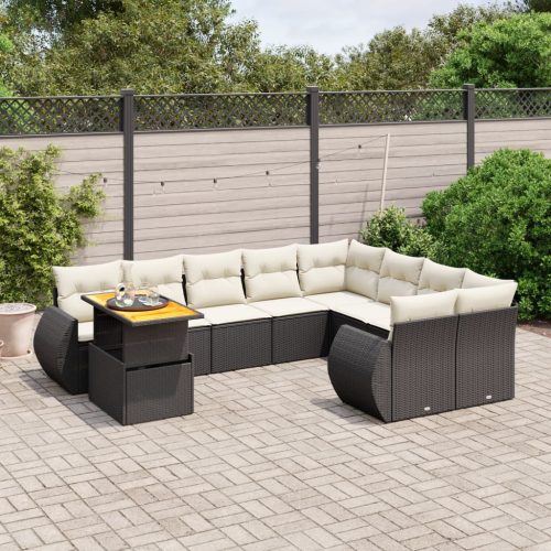 10-dijelni set vrtnih sofa s jastucima crni od poliratana