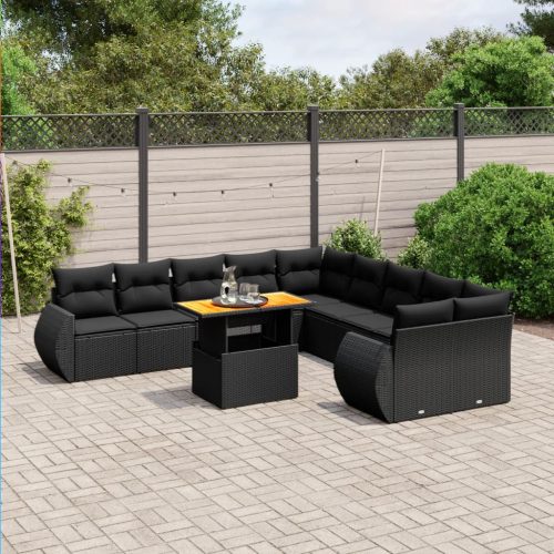 11-dijelni set vrtnih sofa od poliratana s jastucima crni