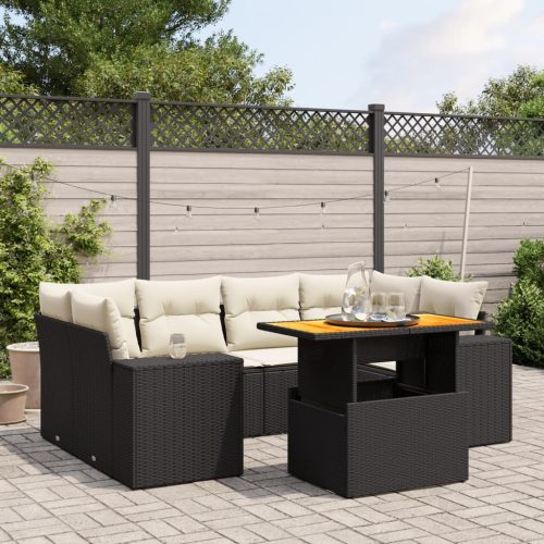 7-dijelni set vrtnih sofa od poliratana s jastucima crni