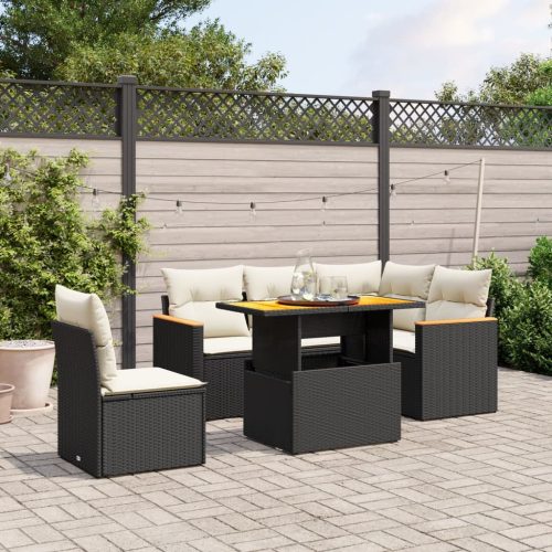 6-dijelni set vrtnih sofa s jastucima crni od poliratana