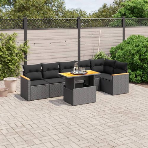 7-dijelni set vrtnih sofa od poliratana s jastucima crni