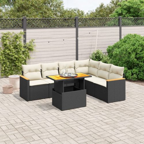 7-dijelni set vrtnih sofa od poliratana s jastucima crni