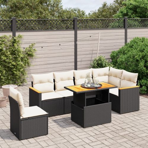 7-dijelni set vrtnih sofa od poliratana s jastucima crni