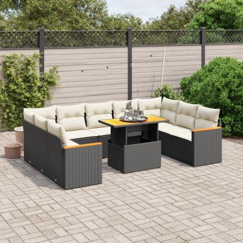 10-dijelni set vrtnih sofa s jastucima crni od poliratana