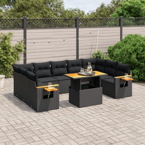 10-dijelni set vrtnih sofa s jastucima crni od poliratana