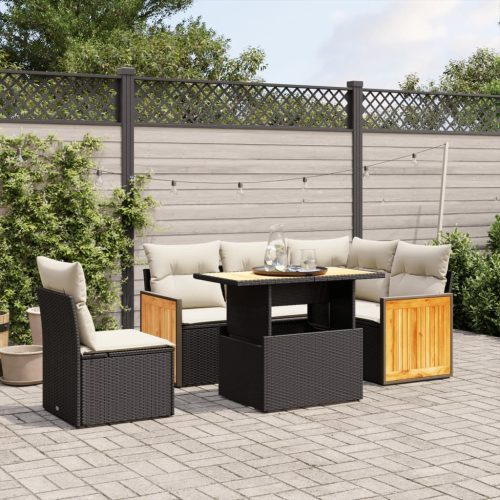 6-dijelni set vrtnih sofa s jastucima crni od poliratana