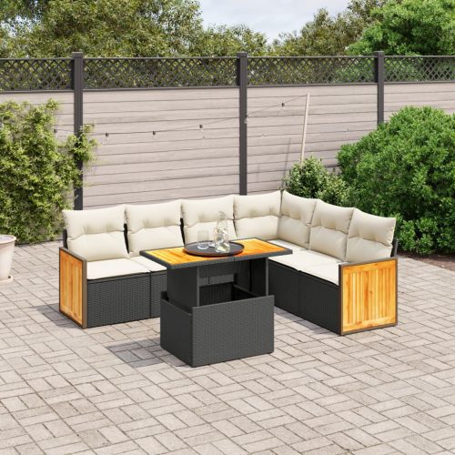 7-dijelni set vrtnih sofa od poliratana s jastucima crni