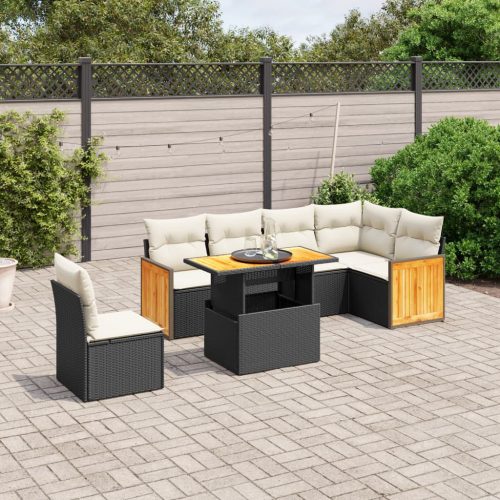 7-dijelni set vrtnih sofa od poliratana s jastucima crni