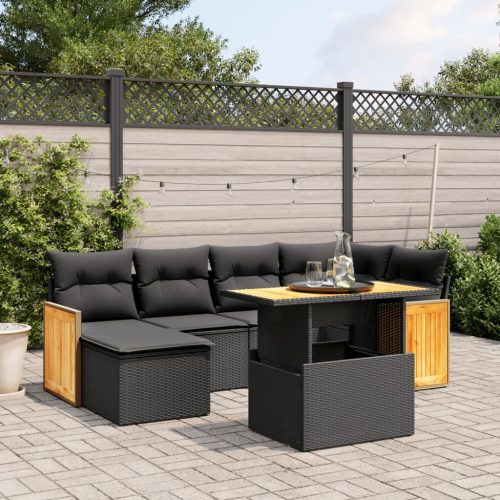 7-dijelni set vrtnih sofa od poliratana s jastucima crni