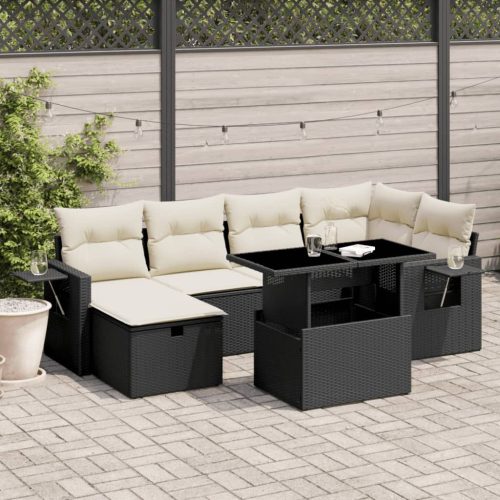 7-dijelni set vrtnih sofa od poliratana s jastucima crni