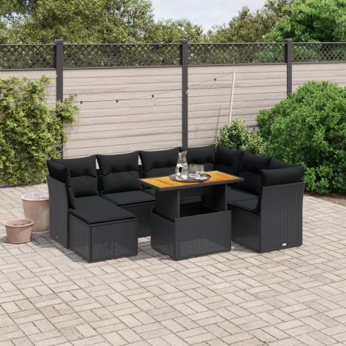 8-dijelni set vrtnih sofa od poliratana s jastucima crni