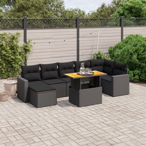 8-dijelni set vrtnih sofa od poliratana s jastucima crni