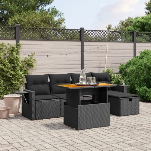 6-dijelni set vrtnih sofa s jastucima crni od poliratana