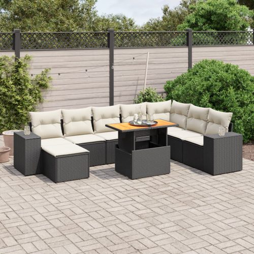 9-dijelni set vrtnih sofa s jastucima crni od poliratana