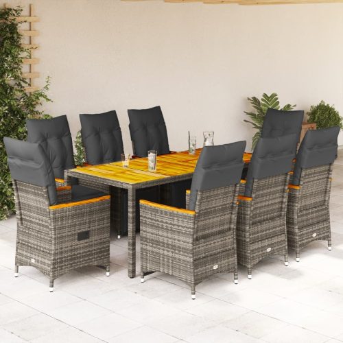 9-dijelni vrtni bistro set od poliratana s jastucima sivi