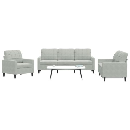 3-dijelni set sofa s jastucima svjetlosivi baršunasti